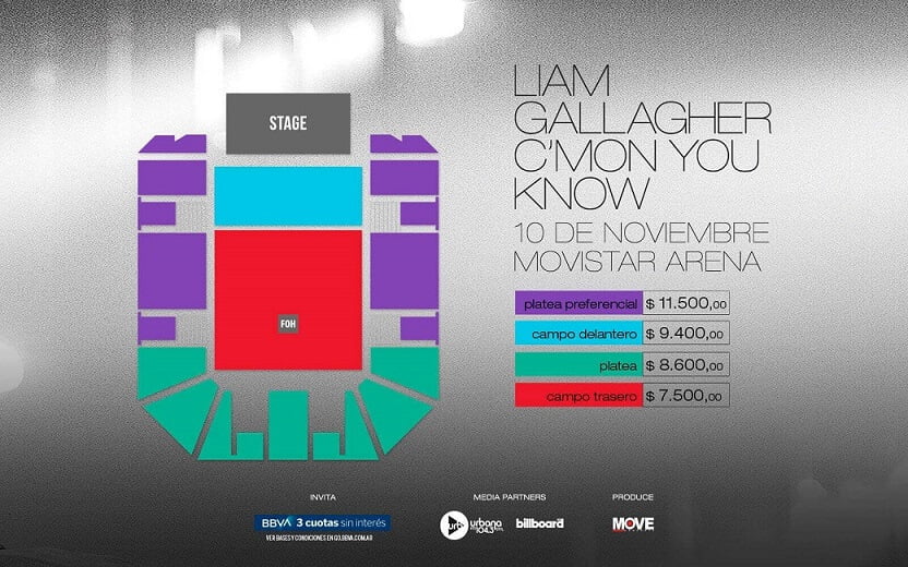 Mapa y precios Liam Gallagher en Argentina 2022